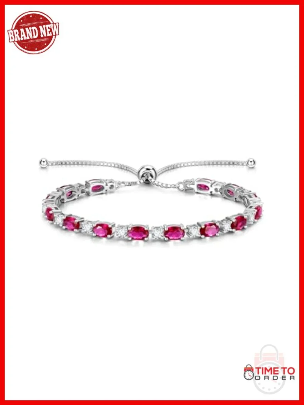 Sterling Silver Tennis Bracelet Adjustable Bolo Ruby